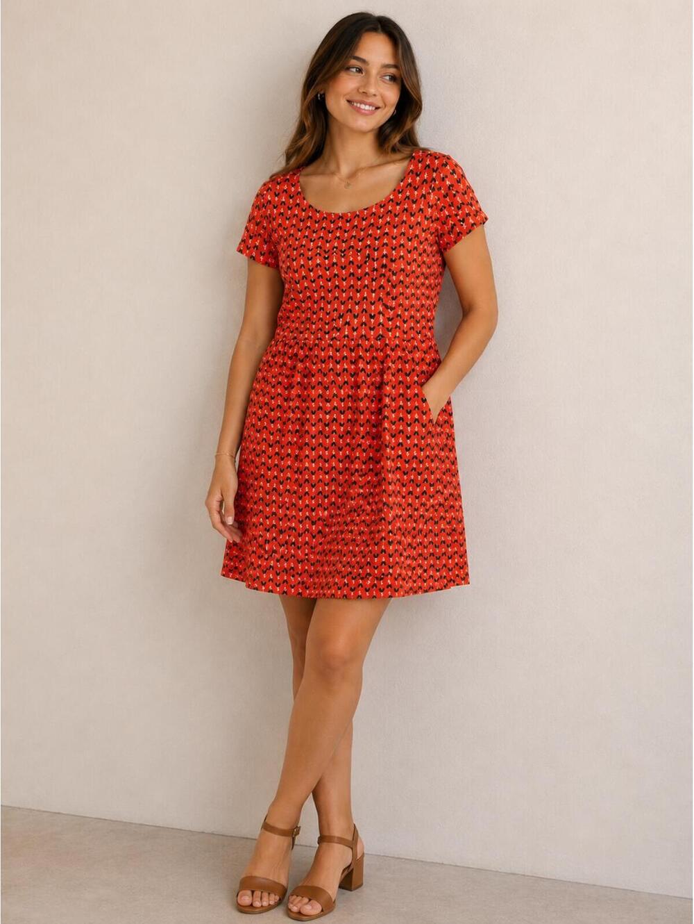 Boden Orange and Black Printed Sleeve Pocket Dress